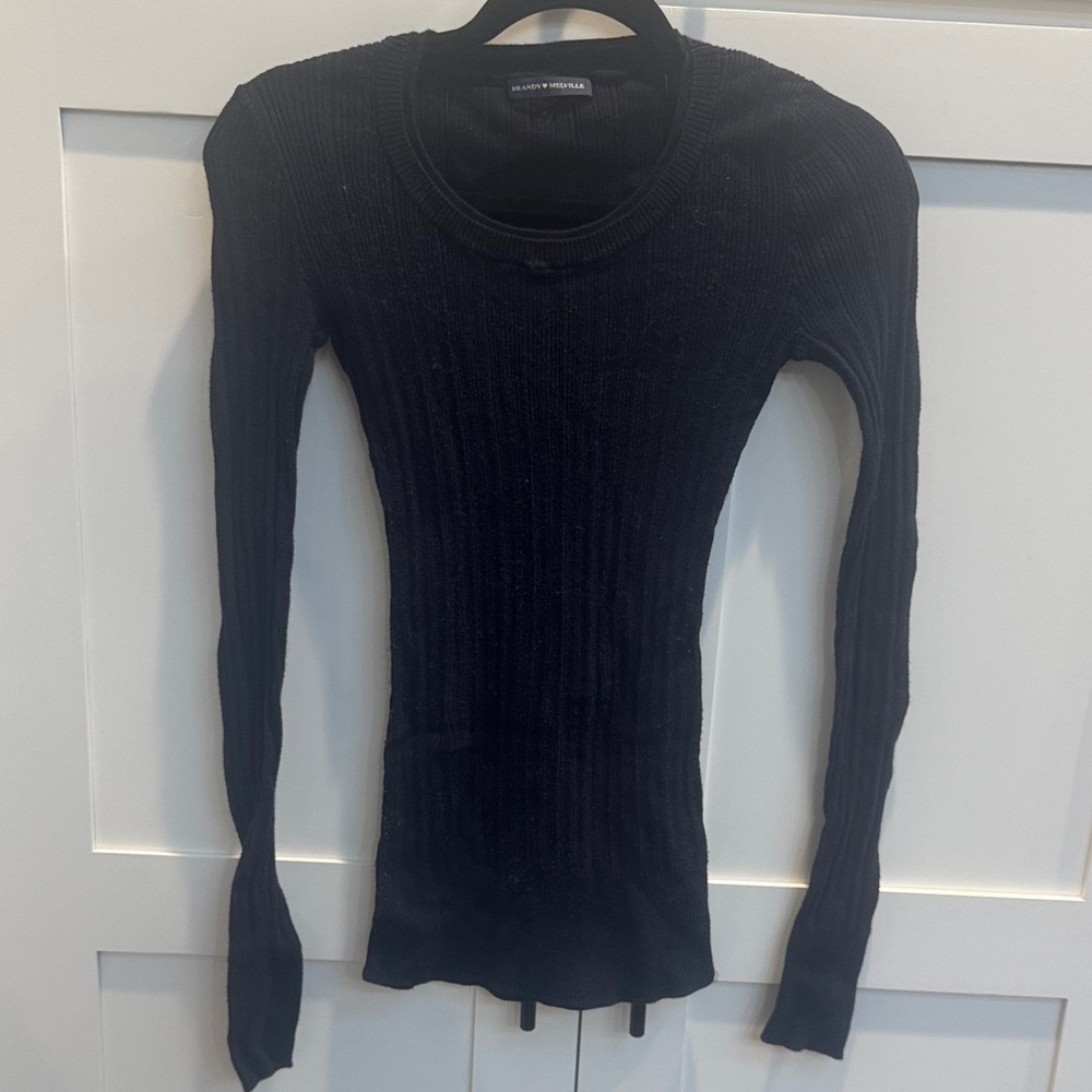 Brandy Melville Navy Ribbed Long Sleeve Top